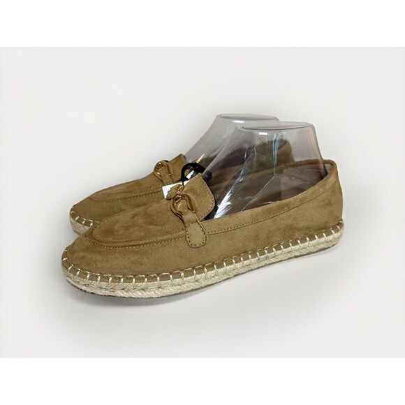 ZARA Espadrille Slip‎ On Tan Gold Suede Loafers Preppy Nautical Women US 8 EU 39 - Picture 1 of 9